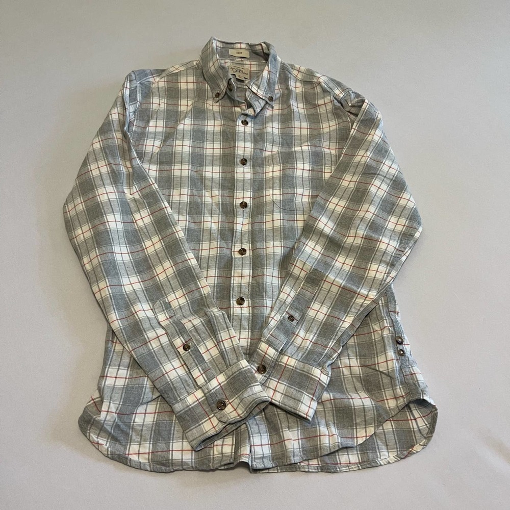 J. Crew Re-imagined white plaid button down shirt S - Picture 2 of 8